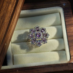 Amethyst Round Cut Engagement Ring in Sterling Silver with Silver Plating