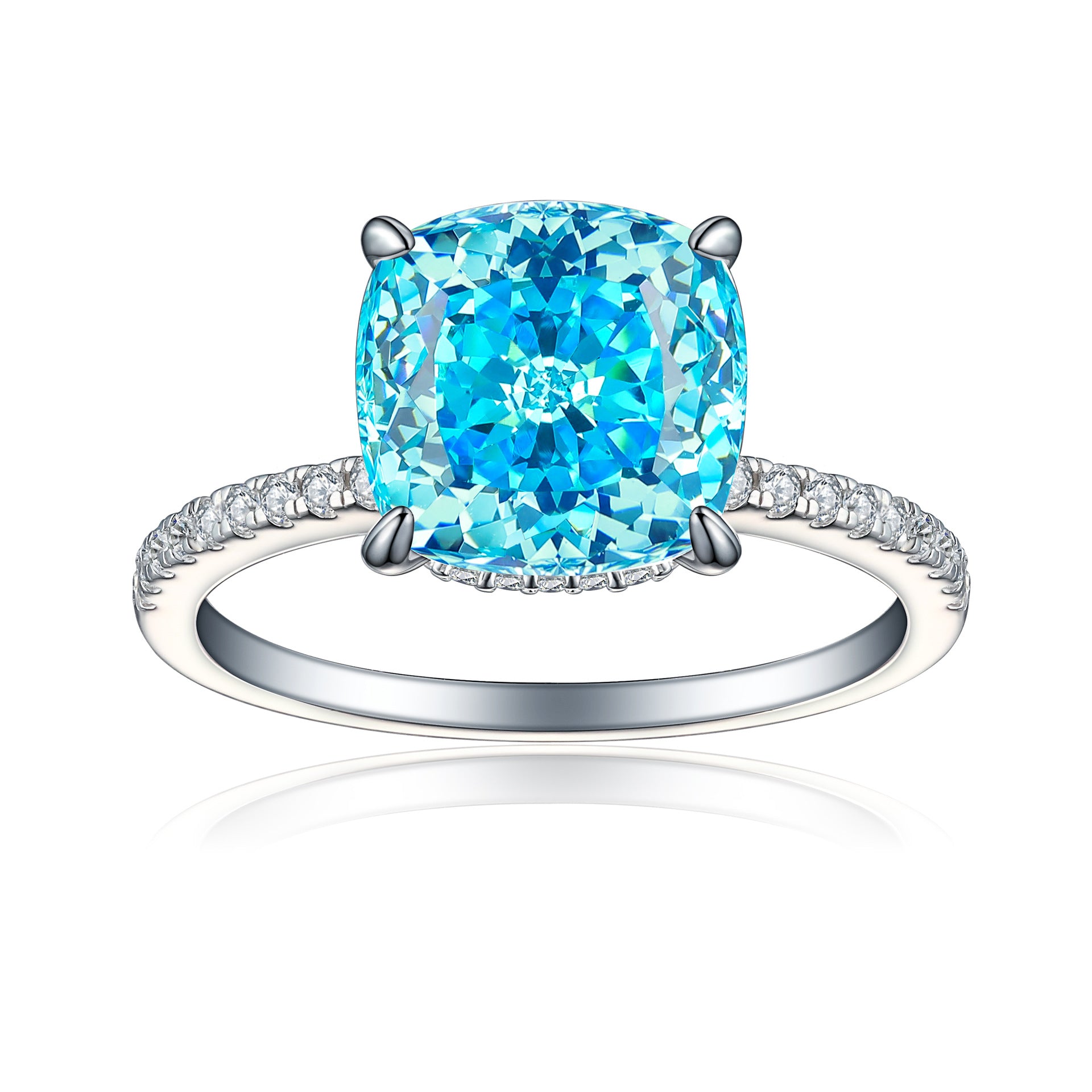 5.0-Carat Round Cut Simulated Diamond Engagement Ring with Accents and 4-Prong Setting