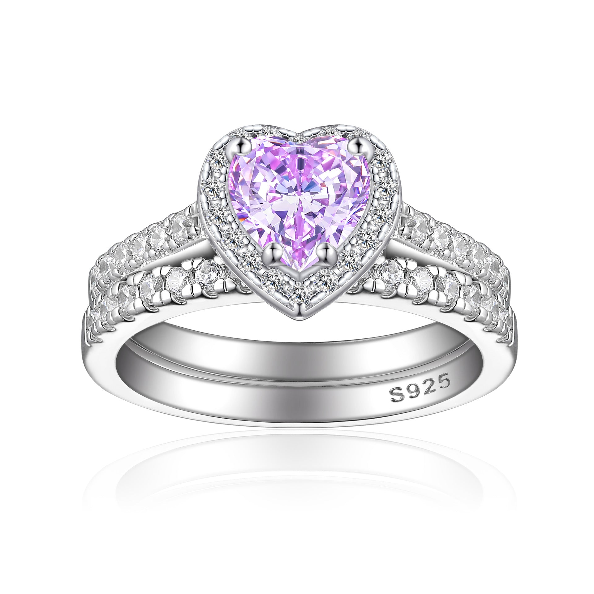 1.0-Carat Heart Cut Simulated Diamond Wedding Set with Accents & Halo Design