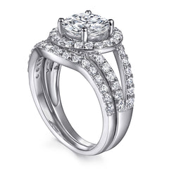 1.5-Carat Round Cut Simulated Diamond Halo Wedding Set in White Gold-Plated Sterling Silver