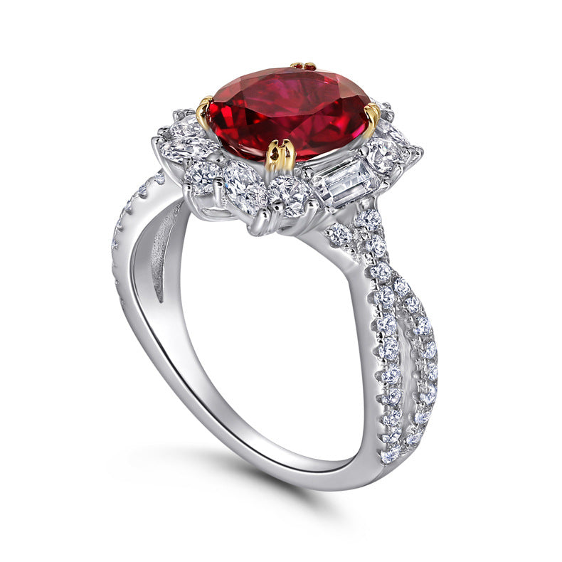 2.0-Carat Oval Cut Simulated Ruby Engagement Ring with 4-Prong Setting