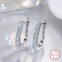 Moissanite Huggie Hoop Earrings in Sterling Silver with White Gold Plating with GRA Certificate