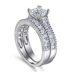 1.2-Carat Cushion Cut Simulated Colorless Diamond Wedding Set