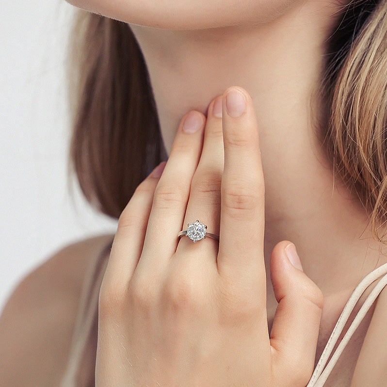 Round Moissanite Solitaire Engagement Ring in Sterling Silver (Available in Multiple Carat Sizes)