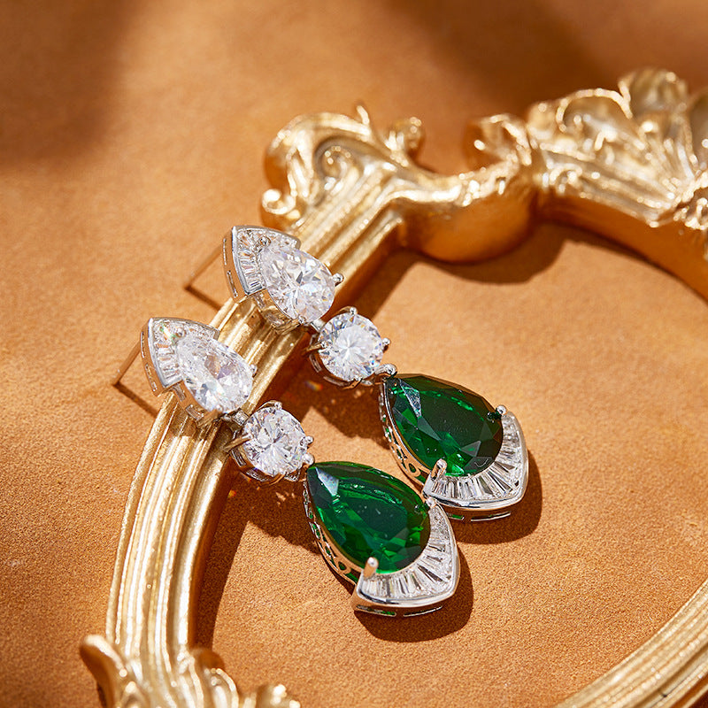 Vintage-Inspired Lab-Grown Emerald Necklace and Earrings Set in White Gold-Plated Copper