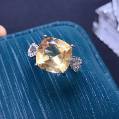 Natural Citrine Cushion Engagement Ring in Sterling Silver with White Gold Plating