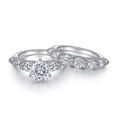 2.0-Carat Round Cut Simulated Diamond Wedding Set in White Gold-Plated Sterling Silver