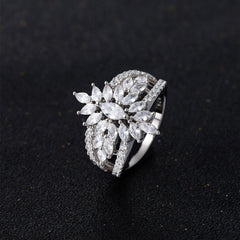 Unique Marquise Cut Simulated Colorless Diamond Engagement Ring