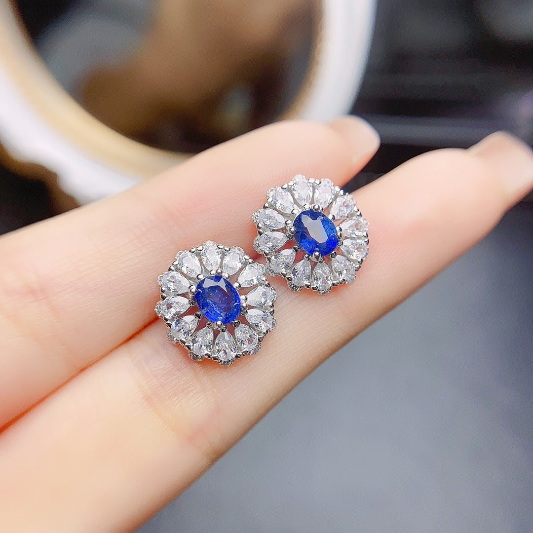 Sapphire Oval Cut Stud Earrings in Sterling Silver