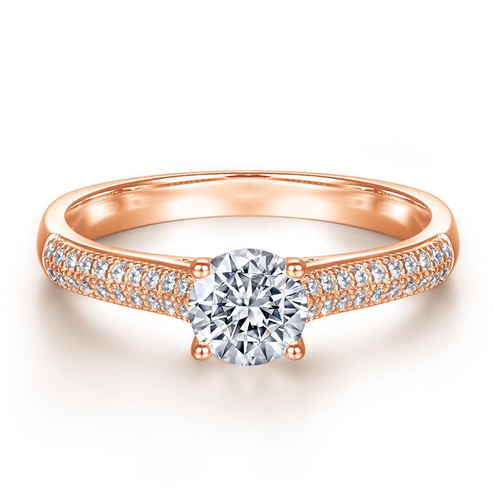 0.8-Carat Round Cut Simulated Diamond Wedding Set in White Gold & Rose Gold-Plated Sterling Silver