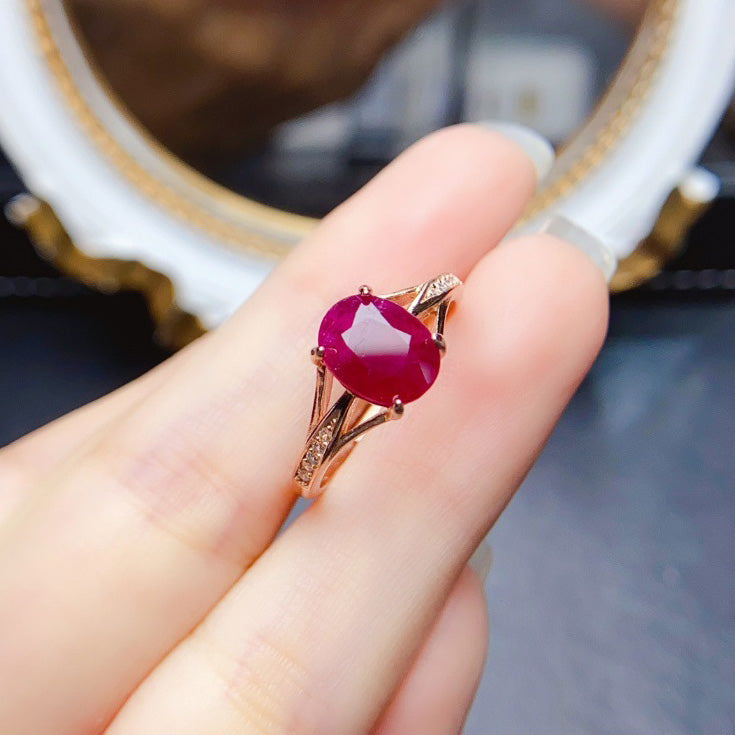 Ruby Oval Cut Engagement Ring in Sterling Silver with Accent Stones