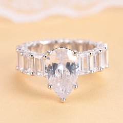 4.0-Carat Pear Cut Simulated Colorless Diamond Engagement Ring