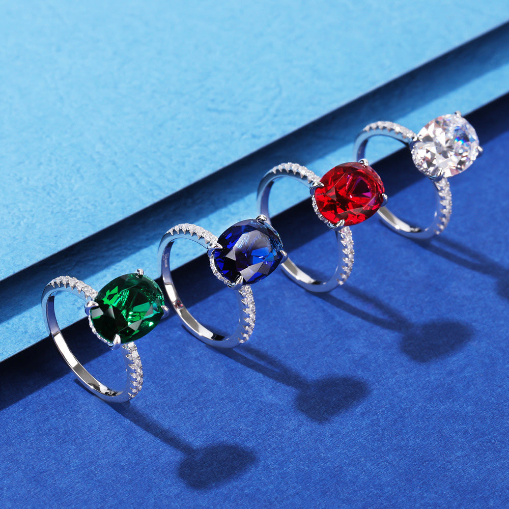 Accented Oval Cut Multi-Colored Simulated Gemstone Engagement Ring