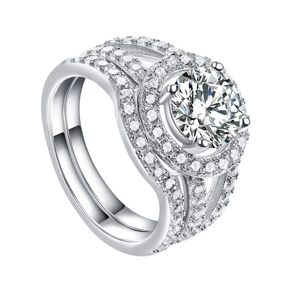 1.5-Carat Round Cut Simulated Diamond Halo Wedding Set in White Gold-Plated Sterling Silver