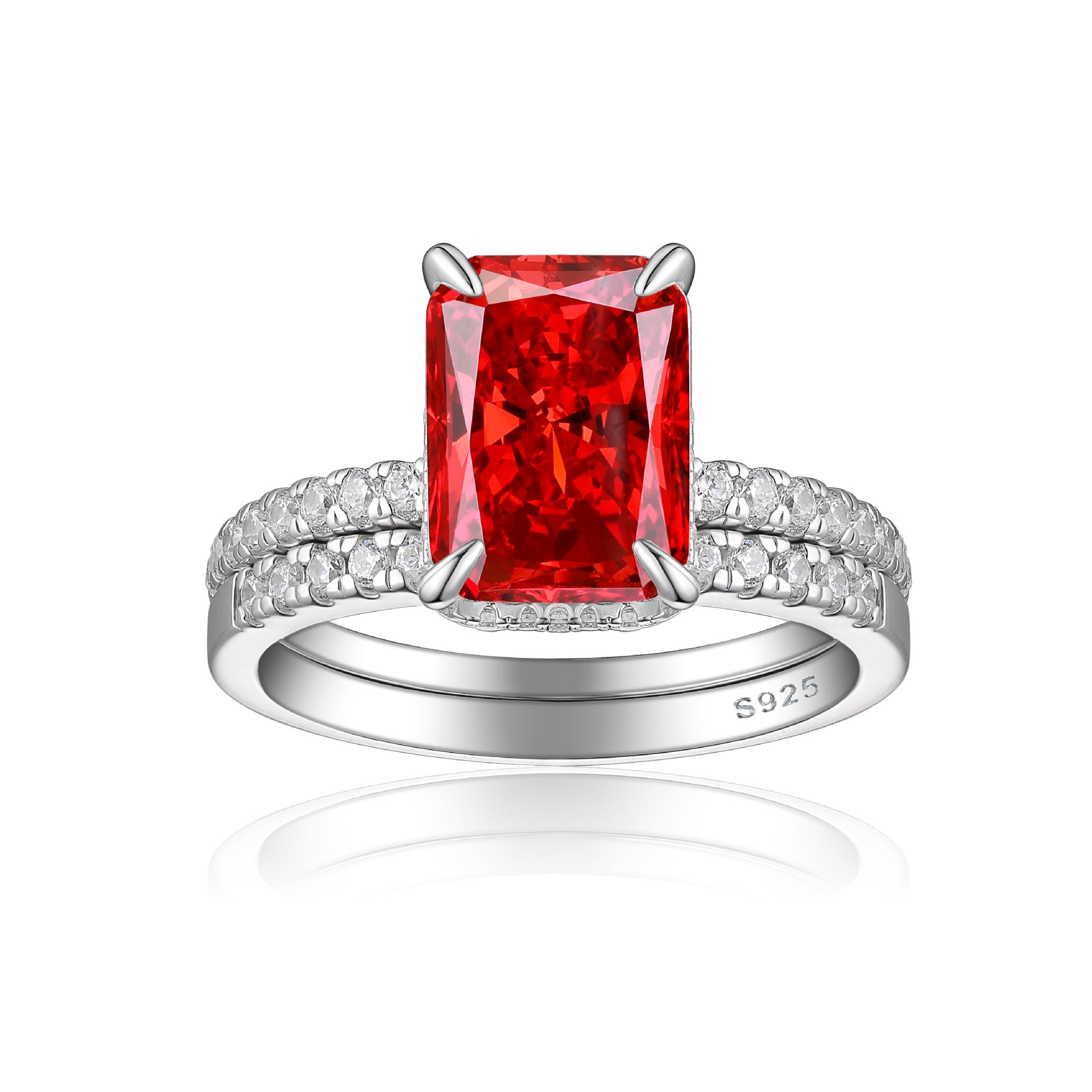 4.0-Carat Radiant Cut Simulated Diamond Wedding Set with Accents