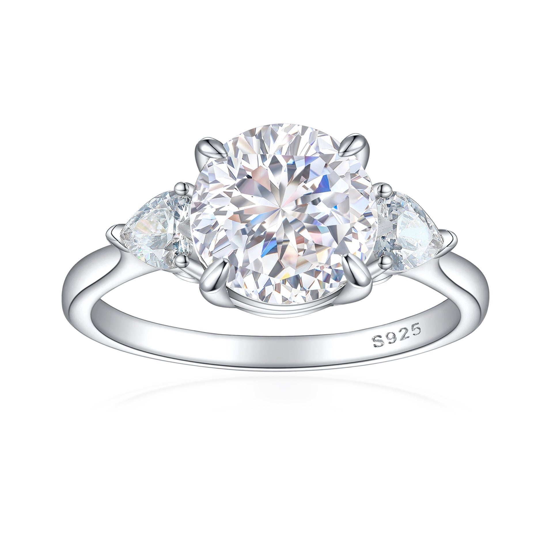 2.0-Carat Round Cut Simulated Multi-Color Diamond Engagement Ring with Three-Stone Setting