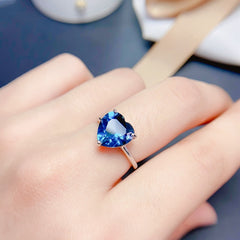 London Blue Topaz Heart Cut Engagement Ring in Sterling Silver with White Gold Plating