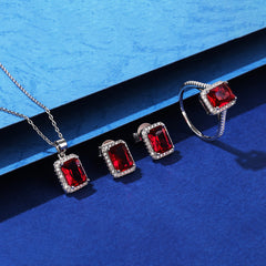 Luxury Bridal Jewelry Set with Radiant Cut Simulated Diamonds in 925 Sterling Silver with White Gold Plating