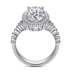 4.5-Carat Oval Cut Simulated Colorless Diamond Engagement Ring with Halo Design and 4-Prong Setting