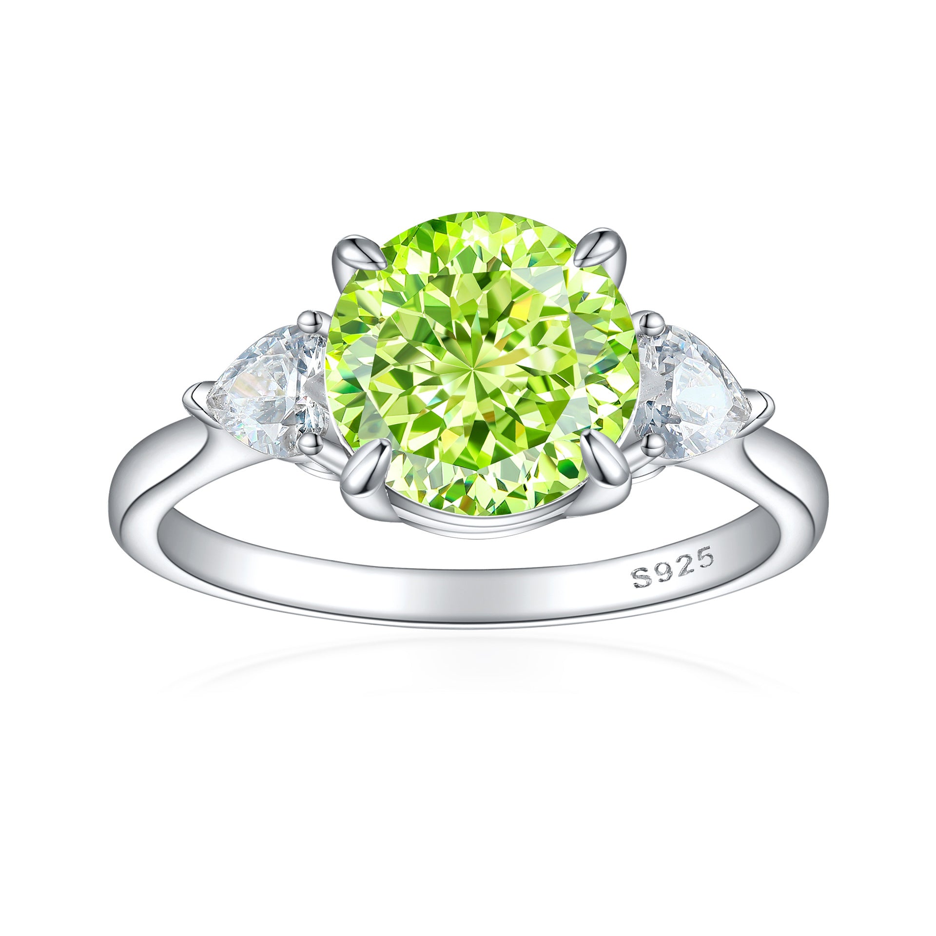 2.0-Carat Round Cut Simulated Multi-Color Diamond Engagement Ring with Three-Stone Setting