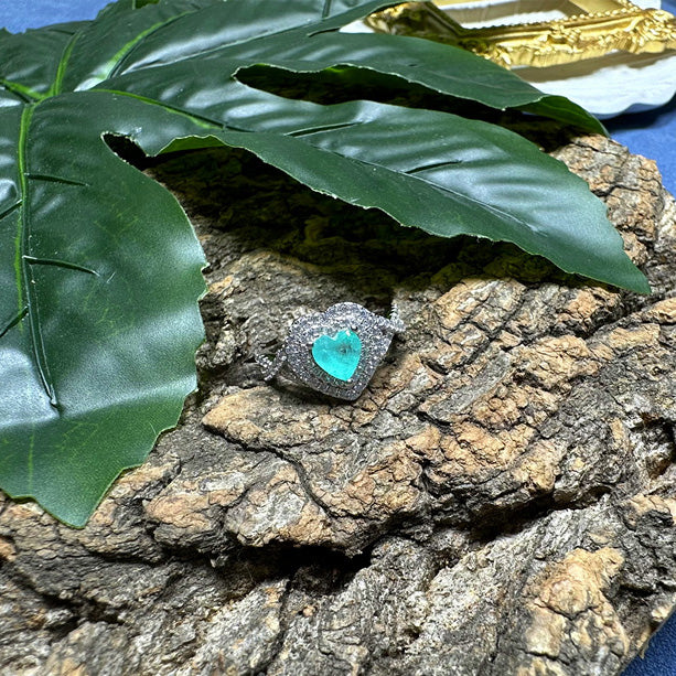 1.0-Carat Heart Cut Paraiba Tourmaline Engagement Ring with Halo Design