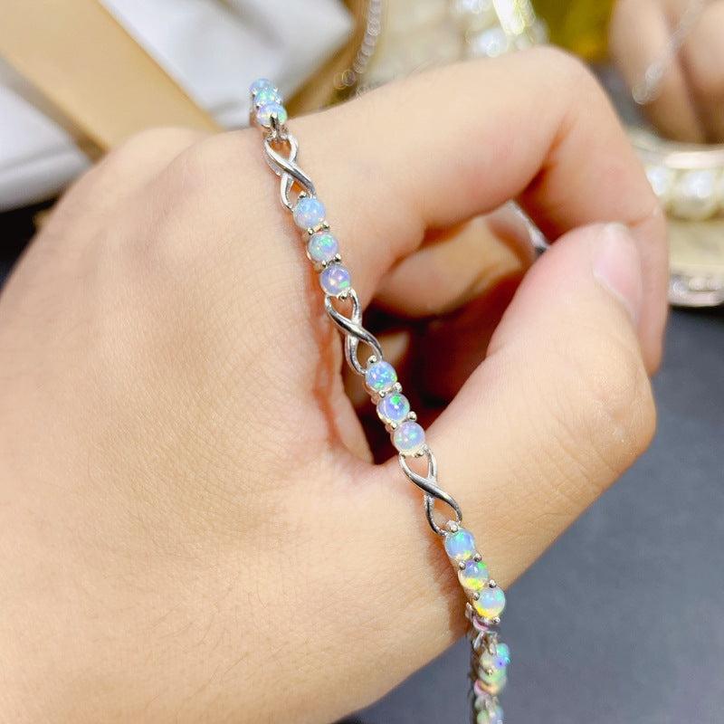 Opal Round Cut Bracelet in Sterling Silver with White Gold Plating