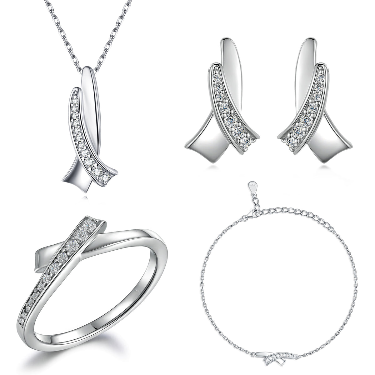 Elegant Simulated Diamond Jewelry Set in Sterling Silver with White Gold Plating