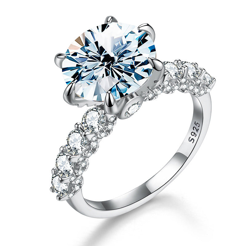 5-Carat Aurora Moissanite Engagement Ring in Sterling Silver with Six-Prong Setting with GRA Certificate