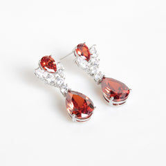 Multi-Color Pear Cut Simulated Diamond Necklace and Earrings Set in White Gold-Plated Copper