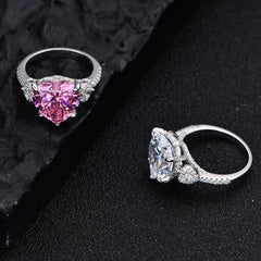 Three Stones 7.0-Carat Heart Cut Pink and Colorless Simulated Diamond Engagement Ring