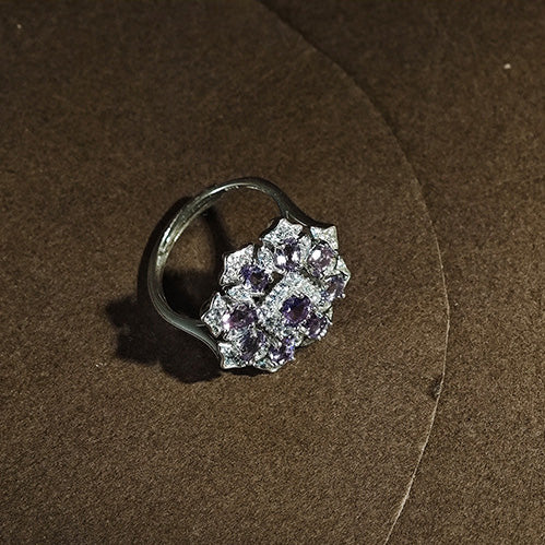 Amethyst Round Cut Engagement Ring in Sterling Silver with Silver Plating