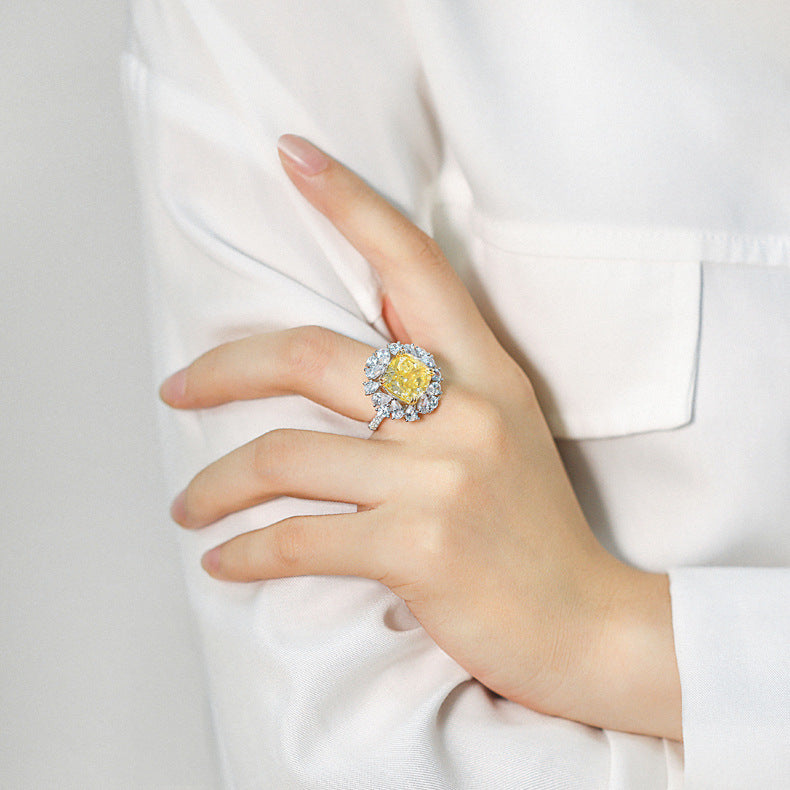 7.0-Carat Round Cut Simulated Yellow Diamond Engagement Ring with 4-Prong Setting