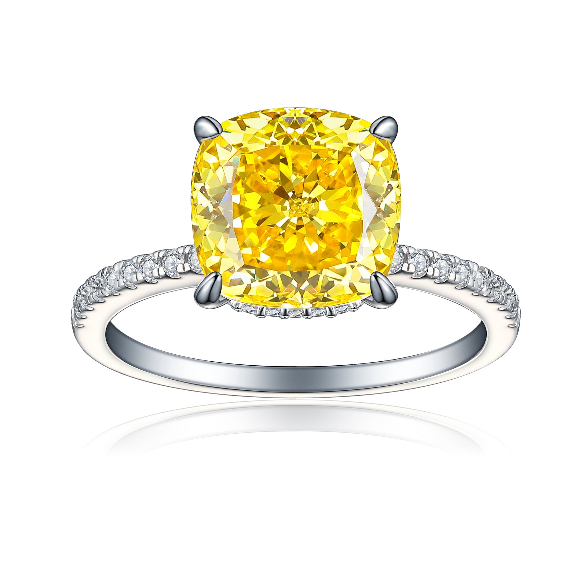 5.0-Carat Round Cut Simulated Diamond Engagement Ring with Accents and 4-Prong Setting