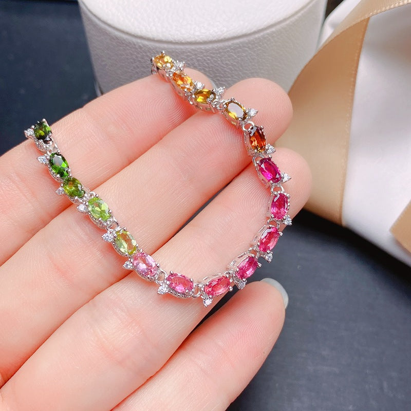 Tourmaline Oval Cut Bracelet in Sterling Silver with White Gold Plating