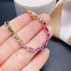 Tourmaline Oval Cut Bracelet in Sterling Silver with White Gold Plating