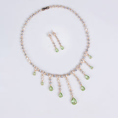 Chic Pear-Cut Necklace and Earrings Set with Simulated Diamonds in White Gold and 18K Gold Plating