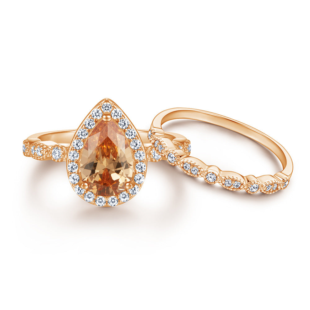 1.5-Carat Pear Cut Simulated Blue/Peach/Yellow Sapphire Wedding Set in Sterling Silver with Halo Design