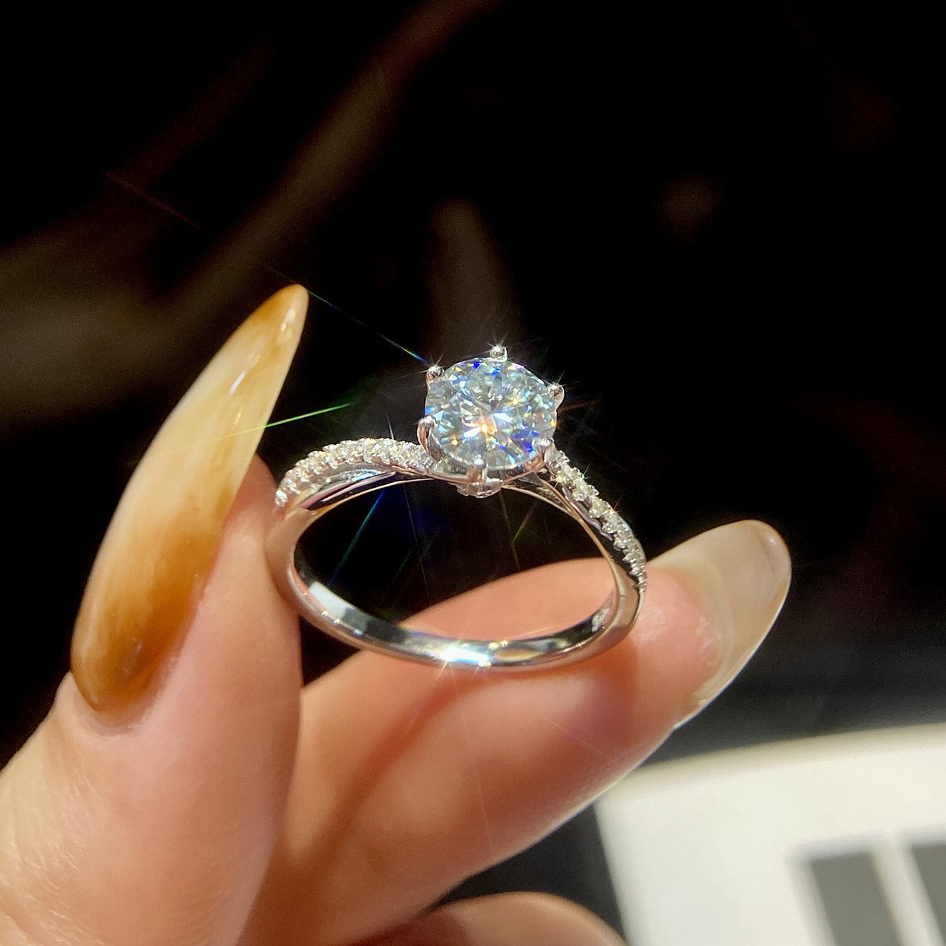 Classic Round Moissanite Engagement Ring in Sterling Silver with GRA Certificate