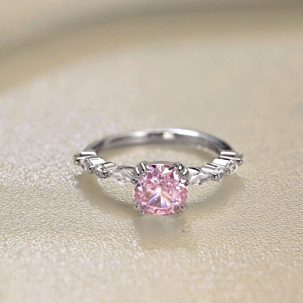 1.75-Carat Cushion Cut Pink Simulated Diamond Engagement Ring