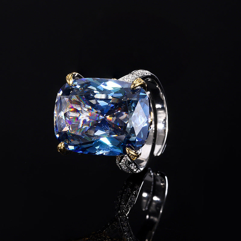 Radiant-Cut Simulated Aquamarine Jewelry Set with Solitaire and Accent Design