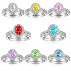 1.5-Carat Oval Cut Simulated Multi-Color Diamond Wedding Set with Halo & Accents Design