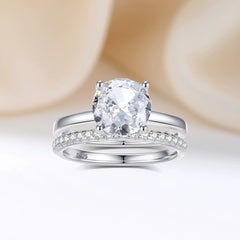 2.0 Carat Round Simulated Diamond Solitaire Wedding Set in Sterling Silver