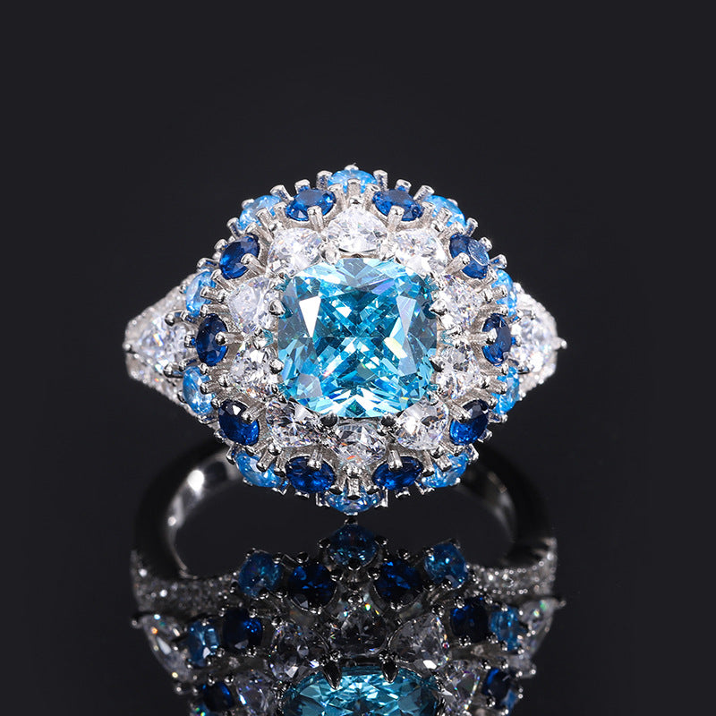2.0-Carat 8mm Cushion Cut Simulated Aquamarine Engagement Ring