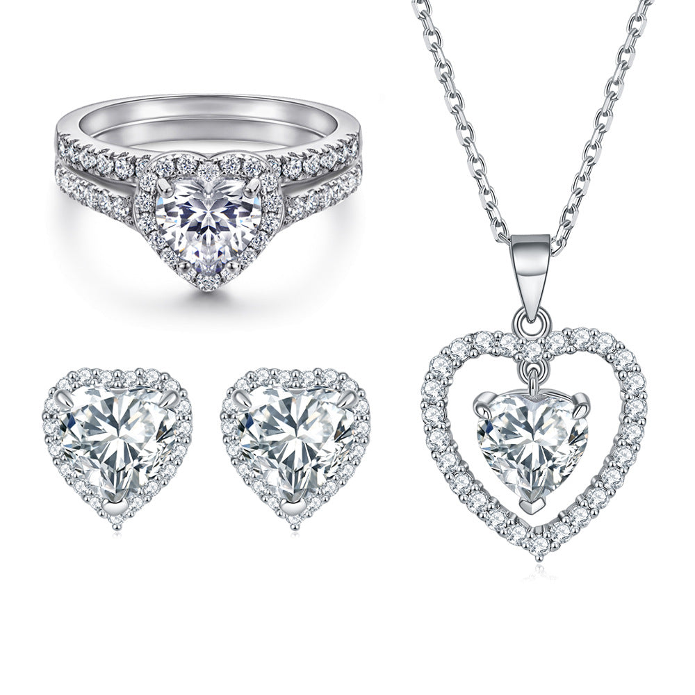 Heart-Cut Simulated Diamond Jewelry Set in Sterling Silver with White Gold Plating