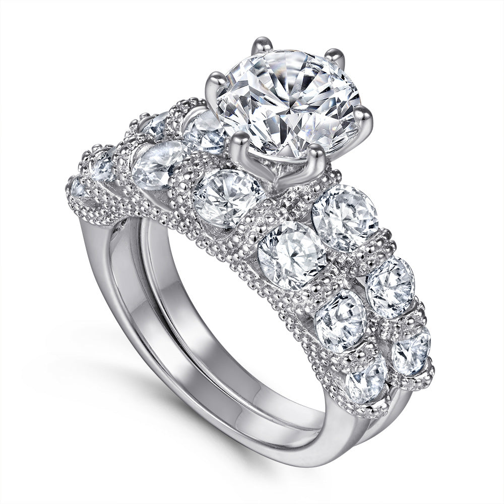 2.0-Carat Round Cut Simulated Diamond Wedding Set in White Gold-Plated Sterling Silver