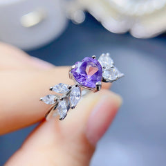 Amethyst Heart Cut Engagement Ring in Sterling Silver with White Gold Plating