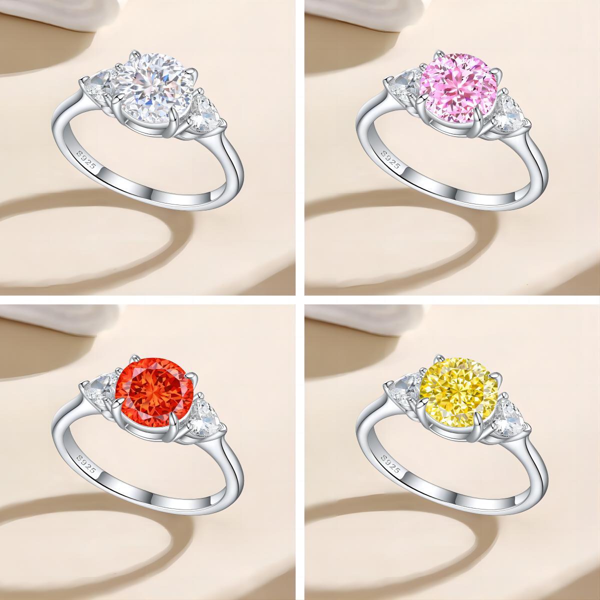 2.0-Carat Round Cut Simulated Multi-Color Diamond Engagement Ring with Three-Stone Setting