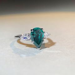 Three Stones 7.0-Carat Pear Cut Green and Colorless Simulated Diamond Engagement Ring