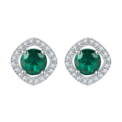 Elegant 3-Piece Sterling Silver Jewelry Set with Round Simulated Diamonds and Halo Design-Emerald