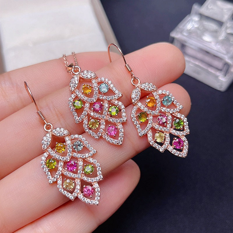 Tourmaline Round Cut Earring Set in Sterling Silver with Rose Gold Plating